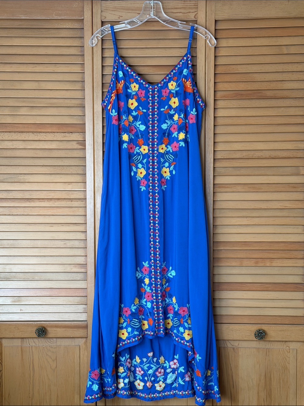Sundance Floral Embroidered Blue Sundress, Size Medium